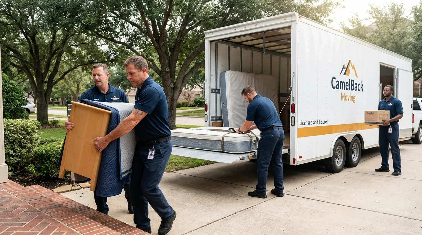 Crew loading residential truck for cross-state move from Monterey Park, CA