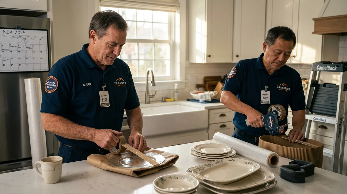 Professional crew packing kitchen dishware in Monterey Park, CA